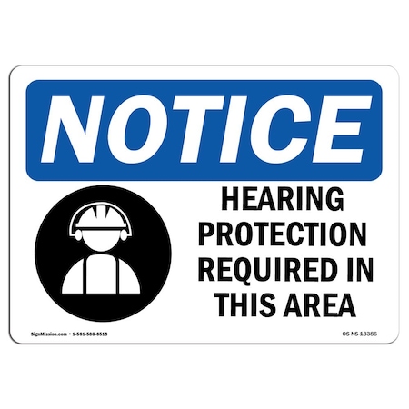 Signmission OSHA, Hearing Protection Required With Symbol, 24in X 18in Rigid Plastic, OS-NS-P-1824-L-13386 OS-NS-P-1824-L-13386